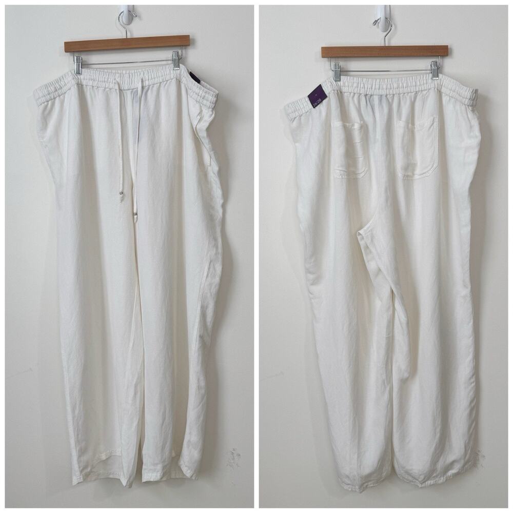 NWT Lane Bryant Linen Blend Wide Leg Pants Plus Size 26/28 White Drawstrings